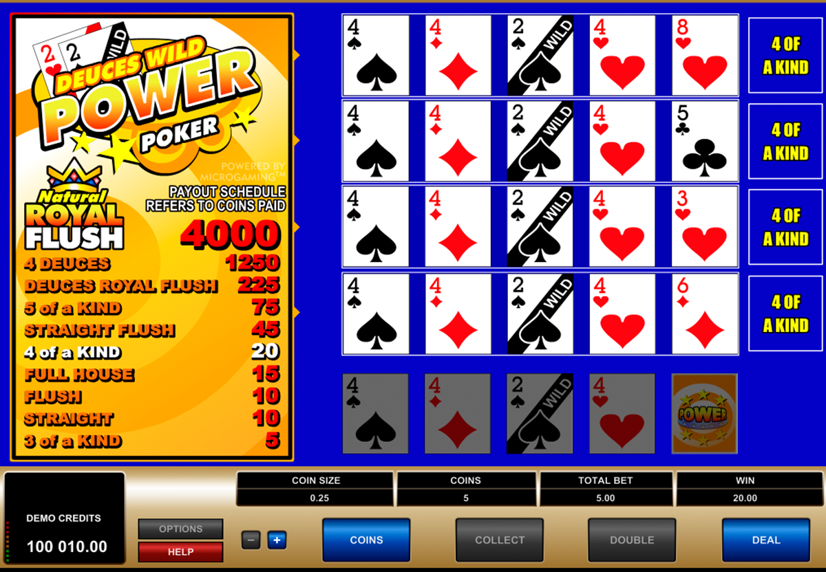 deuces wild 4 play power poker microgaming